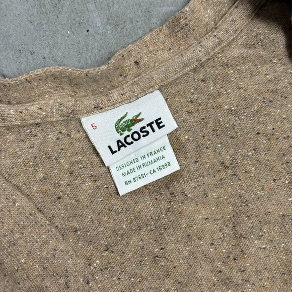 Lacoste Wool Mohair Angora Silk Cardigan Knit Sweater Beige Medium - Picture 6 of 8